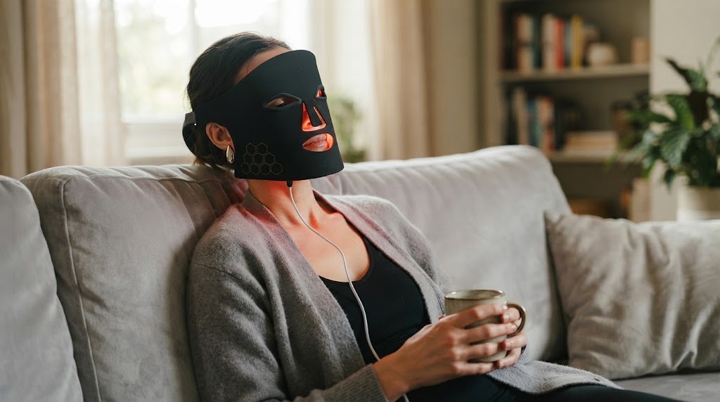 Femme portant un masque LED 